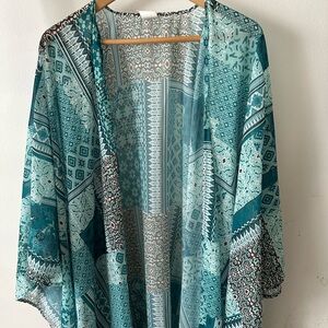 Teal and Brown Patterned Kimono